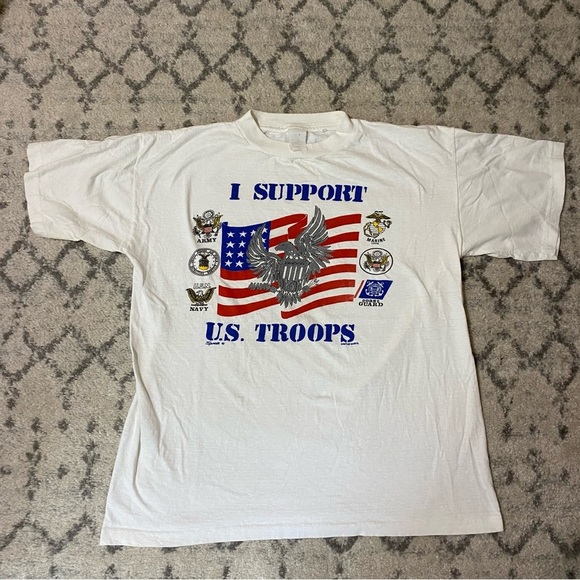 Vintage Other - Vintage single stitch patriotic graphic I support US troops tee shirt